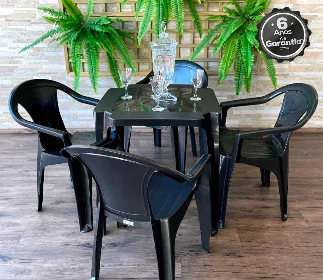 Conjunto 1 Mesa e 4 Cadeiras Poltronas Preto - Image 3